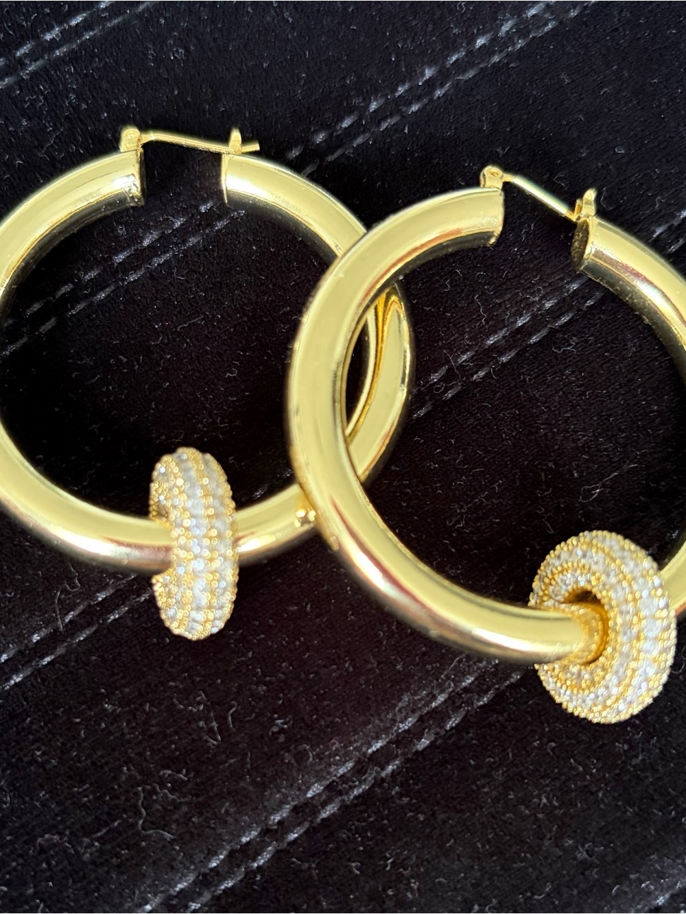 Gold Hoop Earrings with Pavé Accent Bead